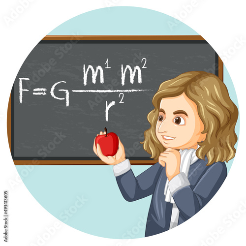 Portrait of Isaac Newton in cartoon style