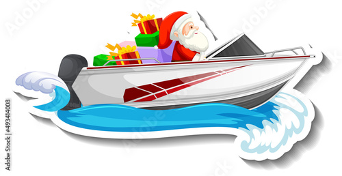 Santa Claus driving a speedboat