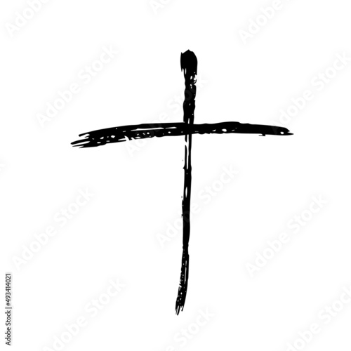 Hand drawn cross symbol. Black sketch cross symbol on white background. Vector illustration