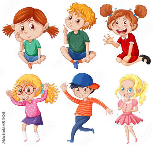 Set of young people doing different actions