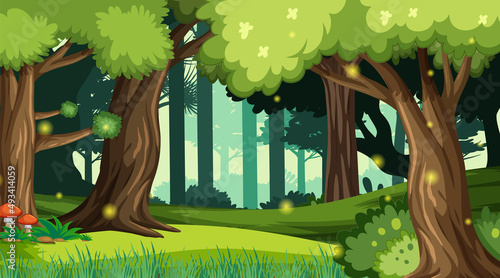 Nature scene with many trees and grass