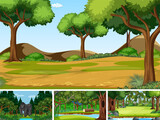 Four forest scenes with many trees