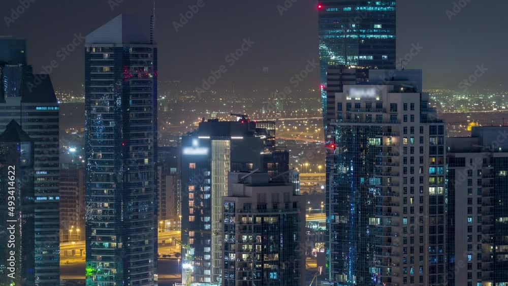 Dubai downtown night timelapse. Top view from above Dubai downtown night timelapse. Top view from above