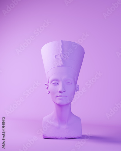 Purple Queen Nefertiti Bust Head Egyptian Lavender Goddess Face Front 3d illustration render