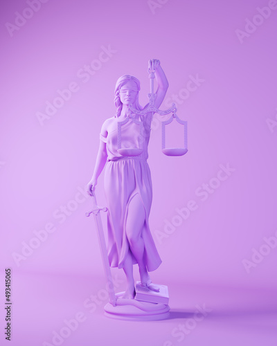 Purple Lady Justice Figure Judicial System Scales Blindfold Woman Lavender 3d illustration render