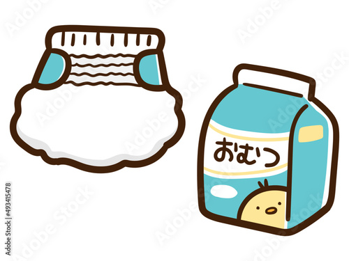赤ちゃん用オムツのかわいい手書き風イラスト