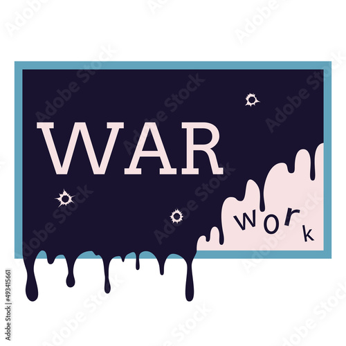 The concept of stopping working at the computer because of the war. The monitor is full of dirt.