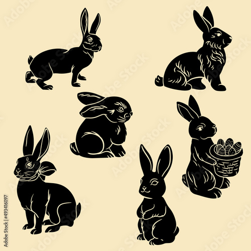 Icon Set of ester bunny. Vector element  for fabric, textile, clothing, wrapping paper, wallpaper, poster.