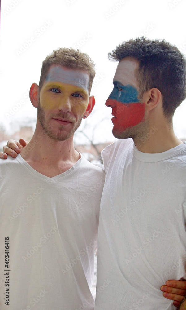Gay couple - antiwar body paint
