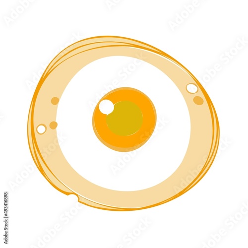 A fried egg is isolated on a yellow background. Fried egg cartoon style. Fried egg close-up. Fried eggs on white, food ingredients, vector illustration
