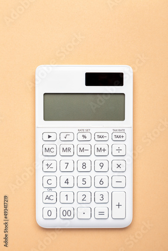 Calculator Light Gold Yellow Background Business Finance Top View