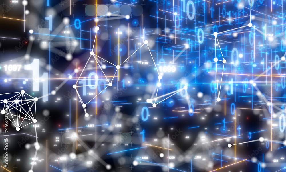 Neural network 3D illustration. Big data and cybersecurity Neural network 3D illustration. Big data and cybersecurity