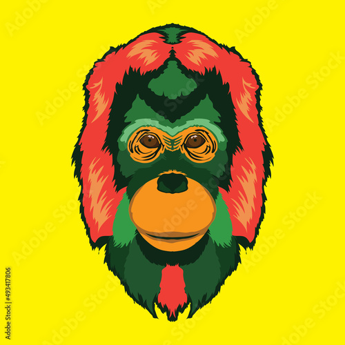 Cute and colorful Monkey face vector illustration in decorative style, perfect for tshirt style and mascot logo