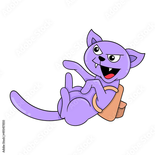 fierce aggressive pet cat expression, doodle icon image kawaii