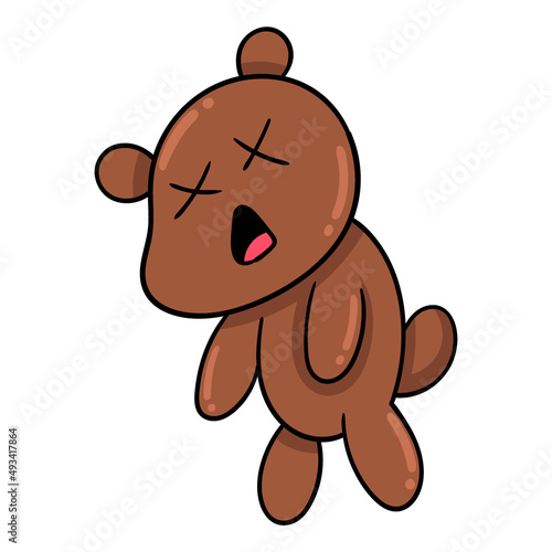 teddy bear is sleeping unconscious, doodle icon image kawaii