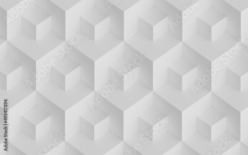 Abstract design with reteating pattern of overlaying white cubes. 3d illustration (rendering). Isometric view © Mihai Zaharia