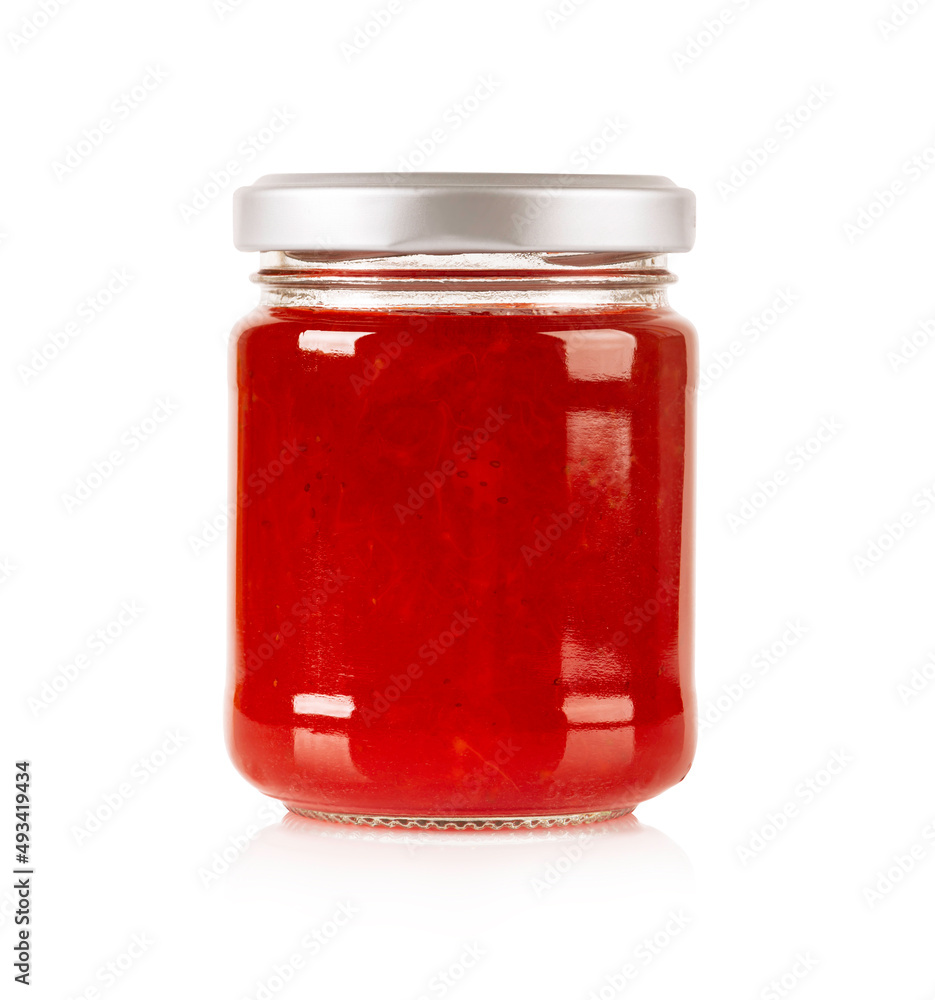 Glass jar with strawberry isolated on white background. Glass jar with strawberry isolated on white background.