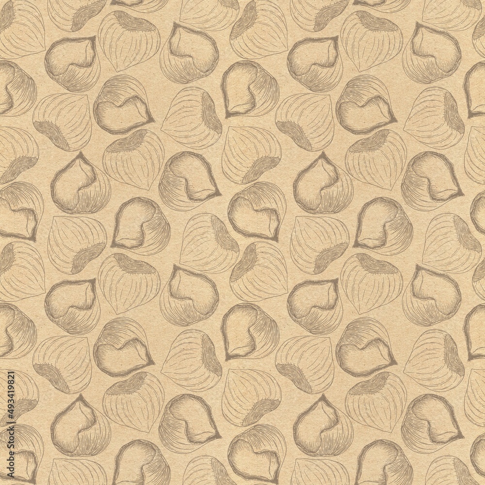 Craft pattern of hazelnut illustrations, organic food Craft pattern of hazelnut illustrations, organic food
