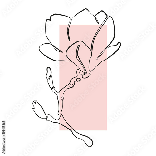 One Line Zeichnung einer Blume auf pink
