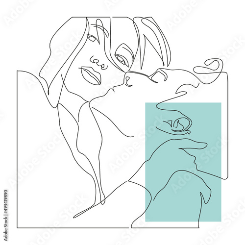 One Line Zeichnung küssendes Paar. 