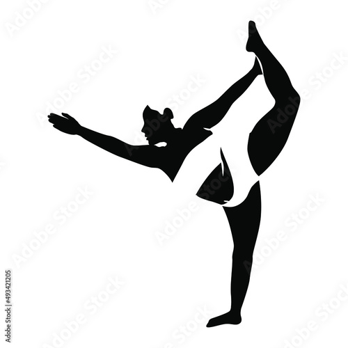 Yoga Silhouette, oversize woman doing yoga. Inspare yoga pose. Vector illustration. 