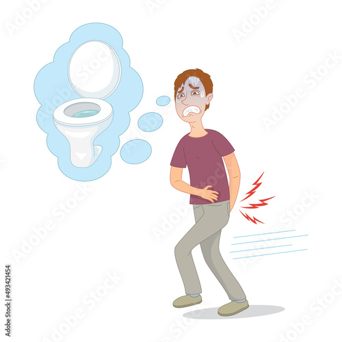 Cartoon a man having stomach ache in need toilet, vector illustration cartoon