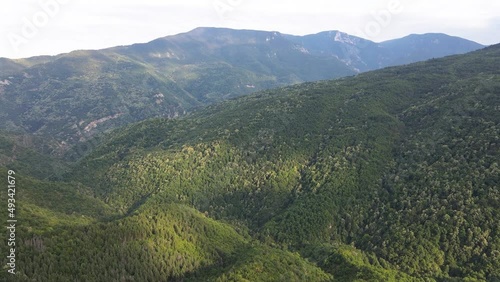 Aerial view of Rhodope Mountains near town of Asenovgrad, Plovdiv Region, Bulgaria photo