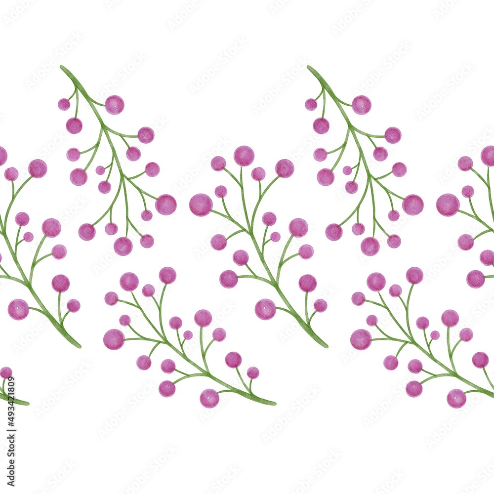 Hand Drawing Watercolor green pink Leafs seamless pattern isolated on white background. Use for poster, card, fabric, textile, design, packaging