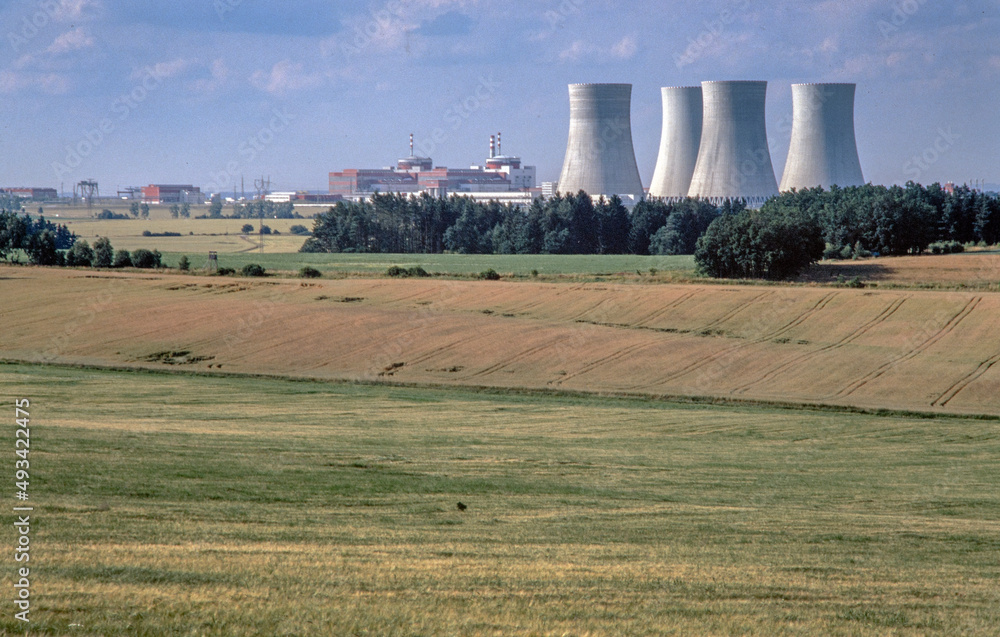 Nuclear plant and cornfields. Panorama. Czech Republic. Cooling towers.
Nuclear plant and cornfields. Panorama. Czech Republic. Cooling towers.