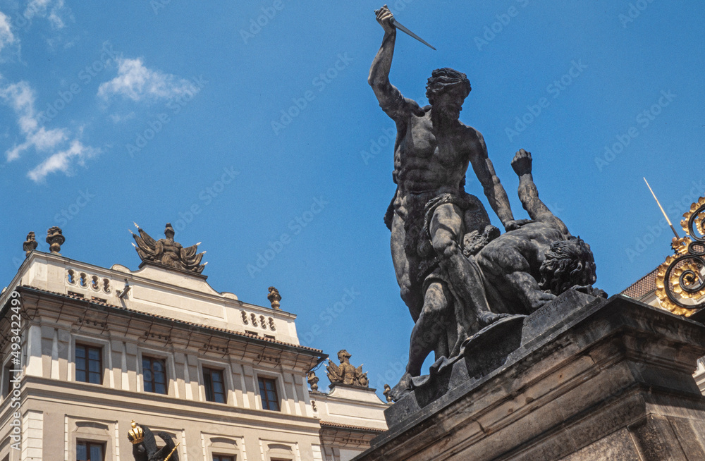 Statue. Man with knife killing. Prague castle. Prague. Czech Republic. 