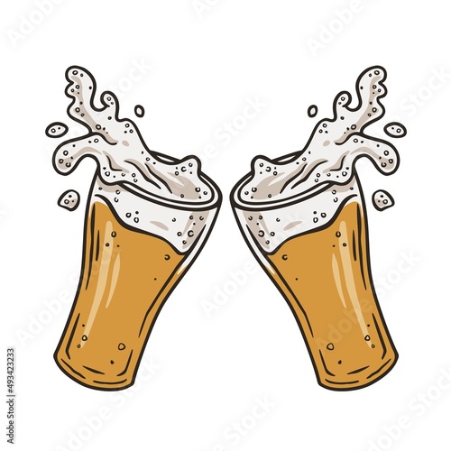 Beer glass with foam for bar. Original brew design with beer mug with froth for print