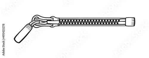 Hand-drawn zipper closed isolated. Line art Vector Illustration on white background 