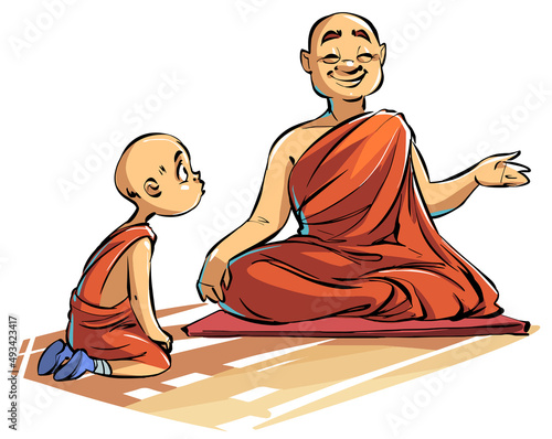 A Buddhist monk and his disciple are talking