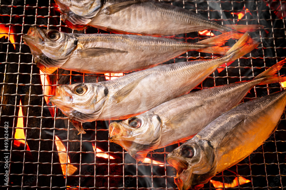 アジの丸干しを焼く Stock 写真 Adobe Stock