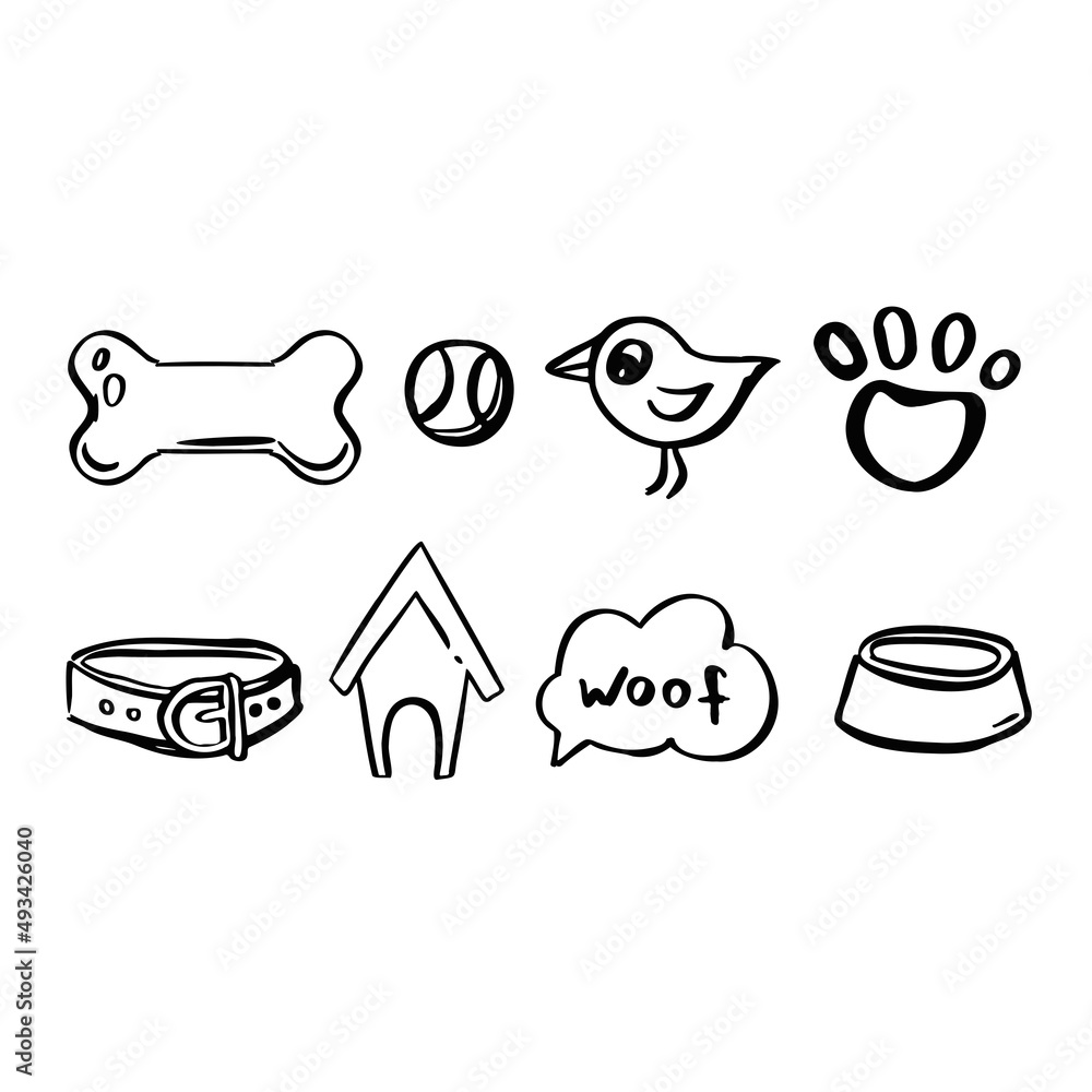 Line Set for Dogs bone bowl ball collar, symbol illustration sketch Line Set for Dogs bone bowl ball collar, symbol illustration sketch