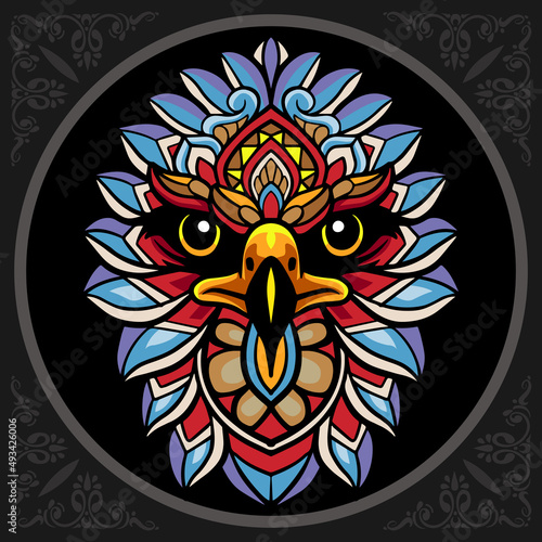 Colorful Eagle head zentangle arts  isolated on black background  