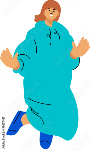 Cute short hair girl illustration. Female character jumping posture.