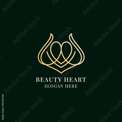 Love heart flower luxury logo design