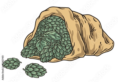 Beer bag of hops for craft print. Original brew design with hop for beer bar, pab or brewery