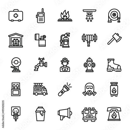 firefighter icon set illustration vector graphic
