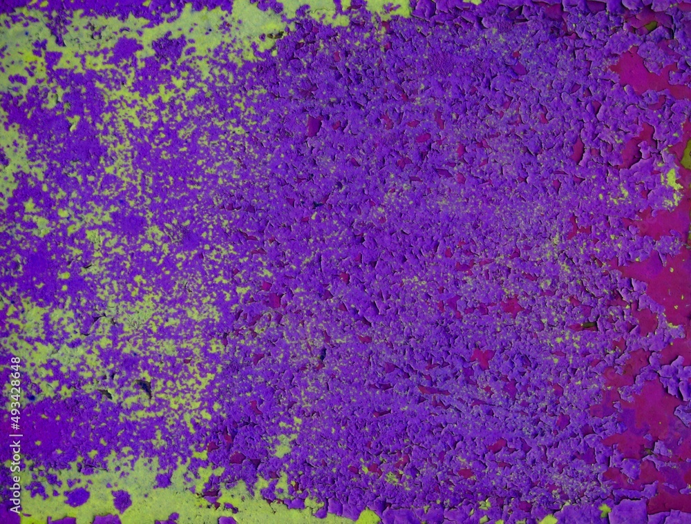 Abgeplatzte Farbe grün, lila, violett als bunte alte Hintergrund Kulisse Abgeplatzte Farbe grün, lila, violett als bunte alte Hintergrund Kulisse