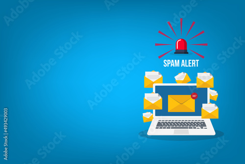 Spam. Spamming concept, a lot of emails on the screen of a smart phone. Email box hacking, spam warning. Vector illustration.	