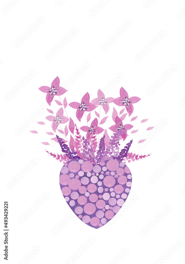 Watercolor illustration of a bouquet of flowers in a vase