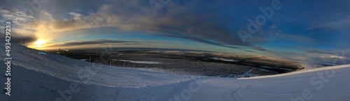 Endless landscape in Finish Lapland close to the ski resort of Yll  s during dusk