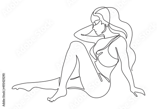 Beautiful curvy female body one line art illustration. Minimalistic linear female figure. Abstract sensual line art. Simple body positivity elegant poster. Trendy minimal print. Beauty salon logo