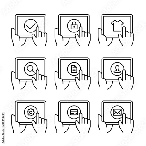 タブレットをタッチ 色々なアイコンセット