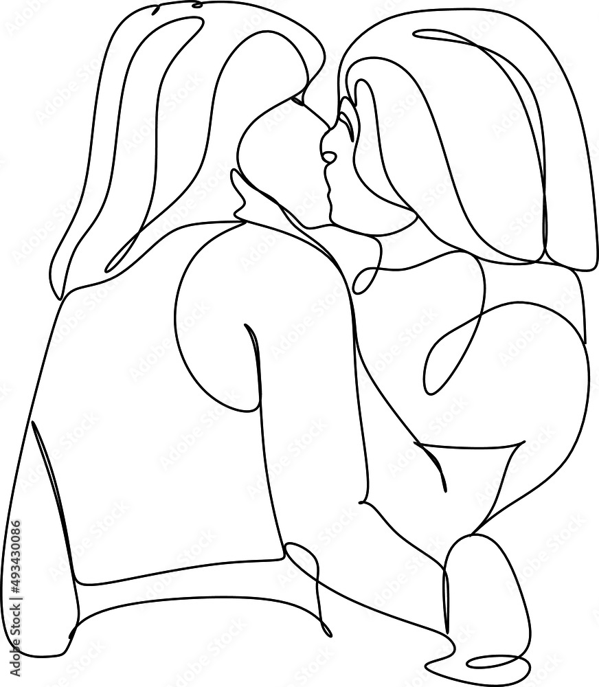 Continuous Drawing Of Two Lesbians Kissing Each Other Stock Vector Adobe Stock