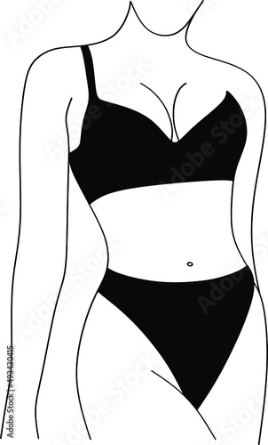 Abstract woman in swimsuit by one line vector drawing. Portrait minimalistic style. Botanical print. Nature symbol of cosmetics. Modern continuous line art. Fashion print. Beaty salon