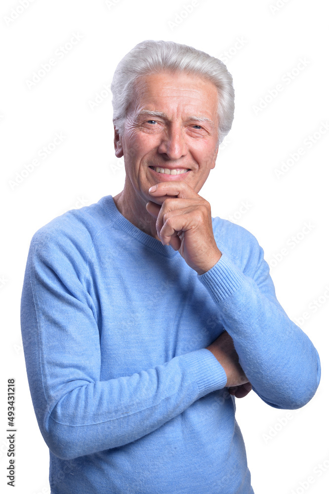 Portrait of smiling senior man on white background Portrait of smiling senior man on white background