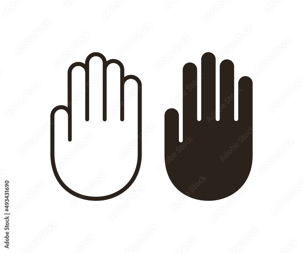 Hand icon. Stop hand symbol. Palm Outline. Hand outline and silhouette sign Hand icon. Stop hand symbol. Palm Outline. Hand outline and silhouette sign